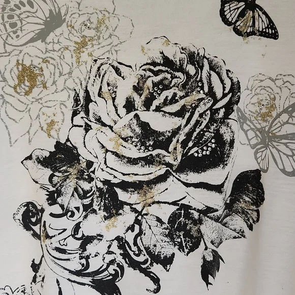 Lavaral Reves, Woman's,One Size, White  Floal& Butterfly Design, Lace inser Back - Picture 7 of 10